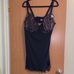 Cacique Black Chemise with Brown Lace Detail